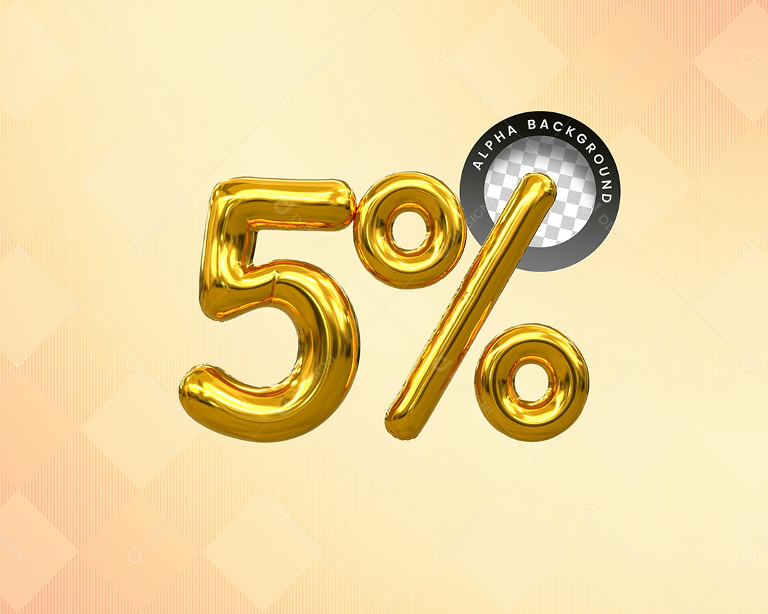 Desconto 5% Elemento 3D Dourado para Composição PSD