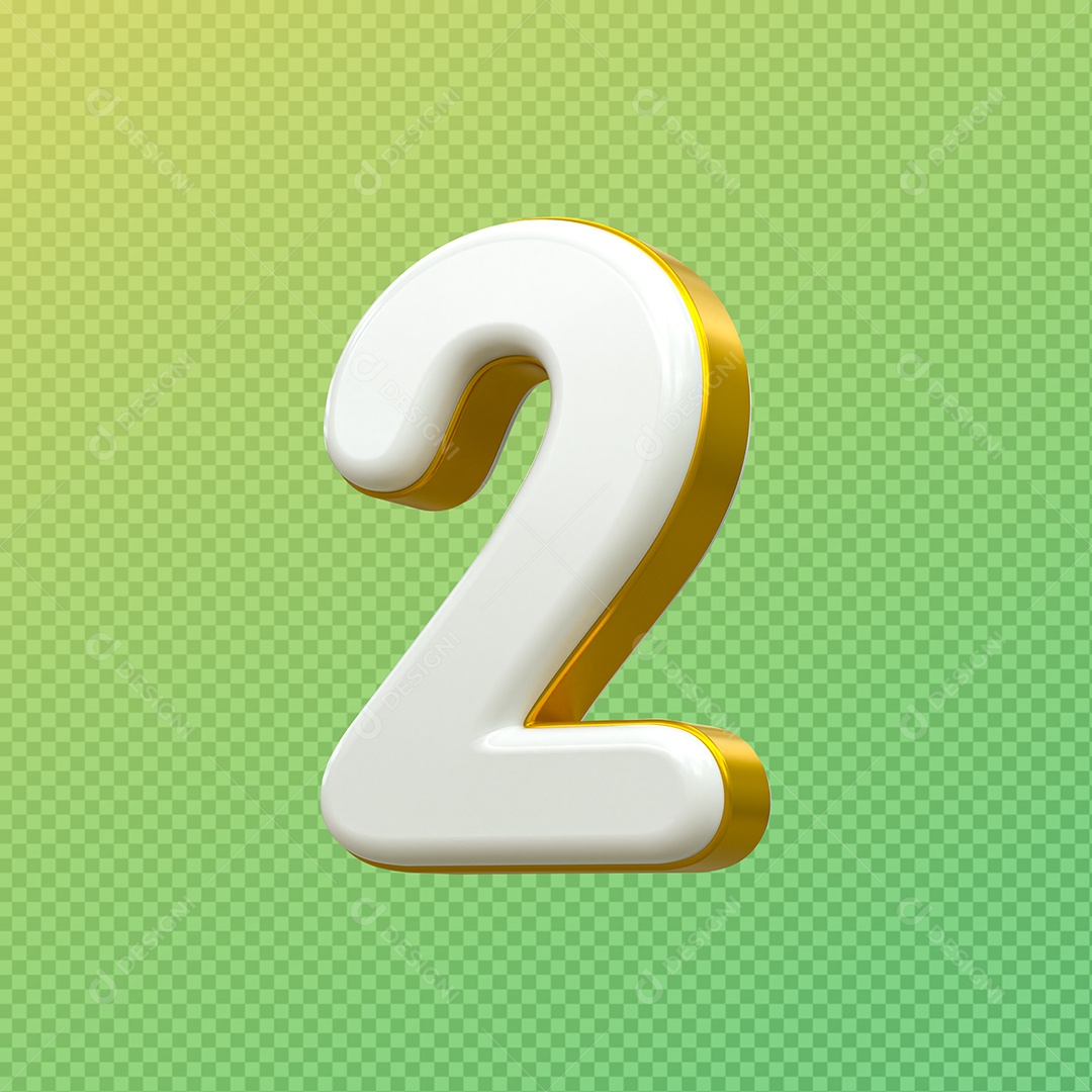 Número 3D 2 Branco e Dourado para Composição PSD