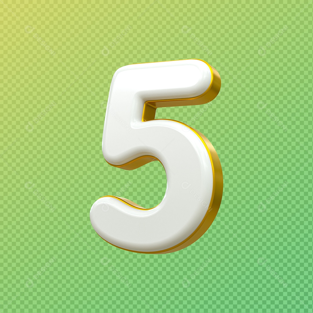Número 3D 5 Branco e Dourado para Composição PSD