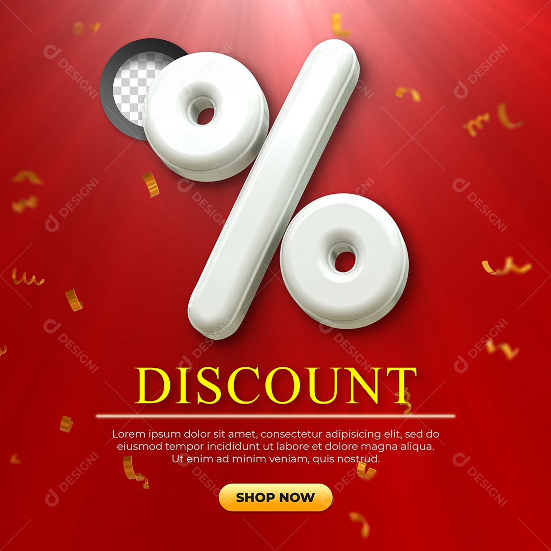 Símbolo de Porcentagem Elemento 3D Branco para Composição PSD