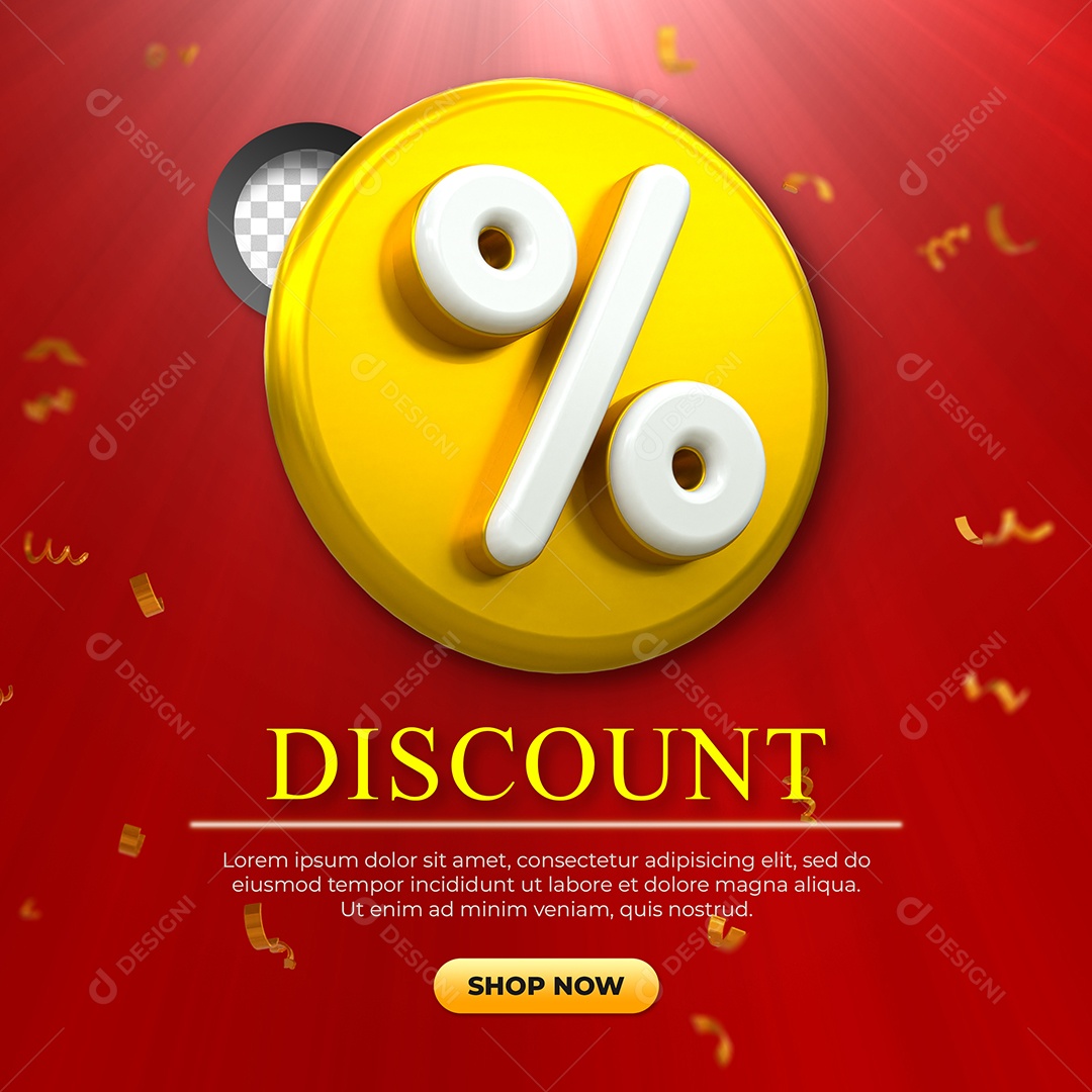 Símbolo Porcentagem Dourado e Branco Elemento 3D para Composição PSD