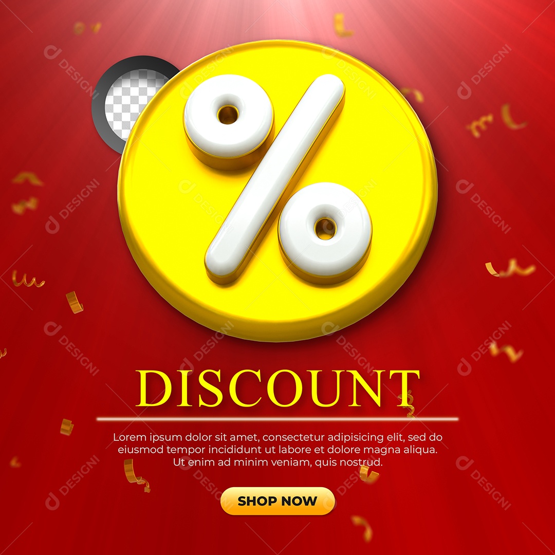 Símbolo Porcentagem Elemento 3D Dourado e Branco para Composição PSD