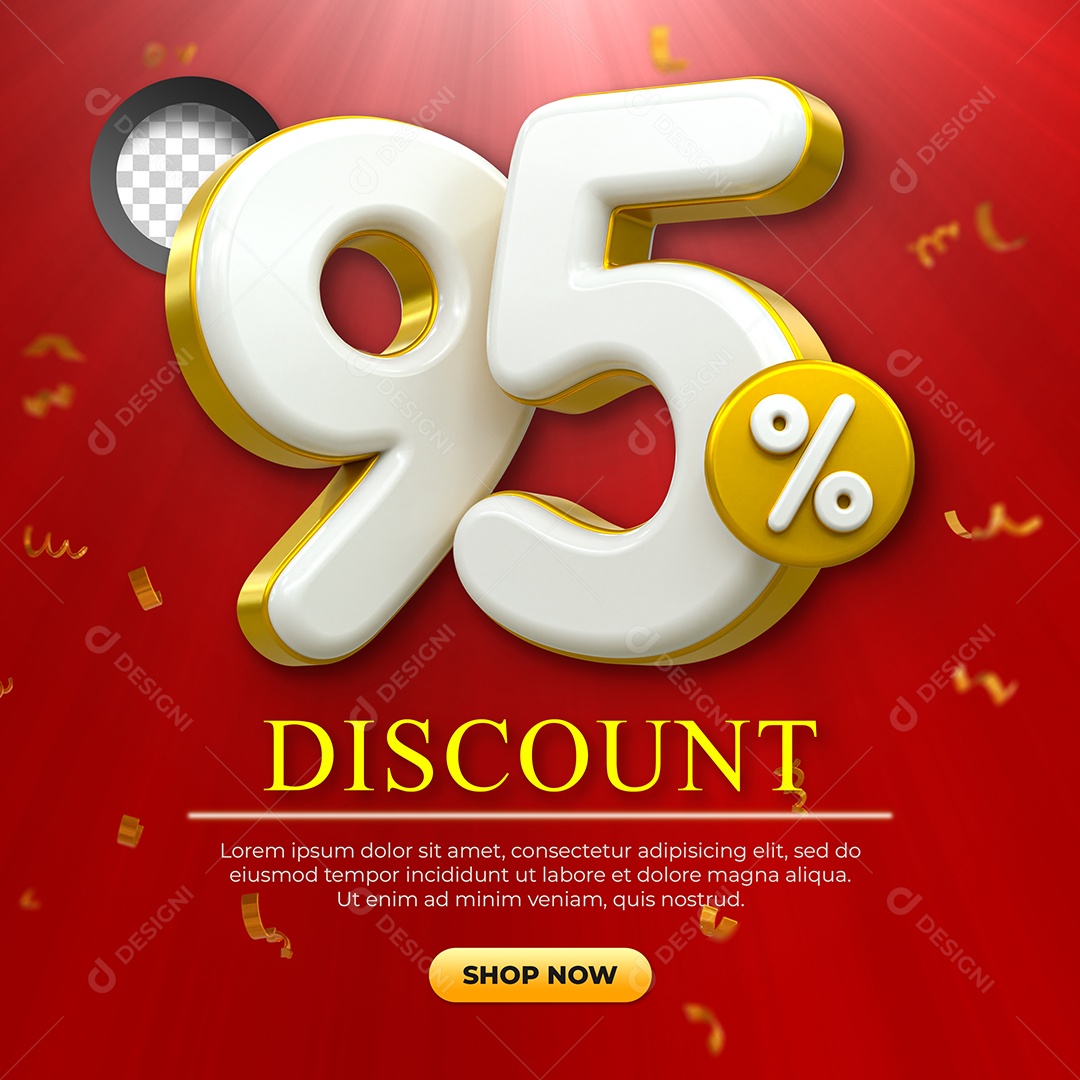 Número 95% Desconto Elemento 3D Dourado e Branco para Coposição PSD