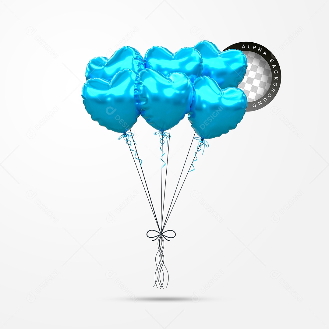 Balões Brilhoso Elemento 3D Azul para Composição PSD
