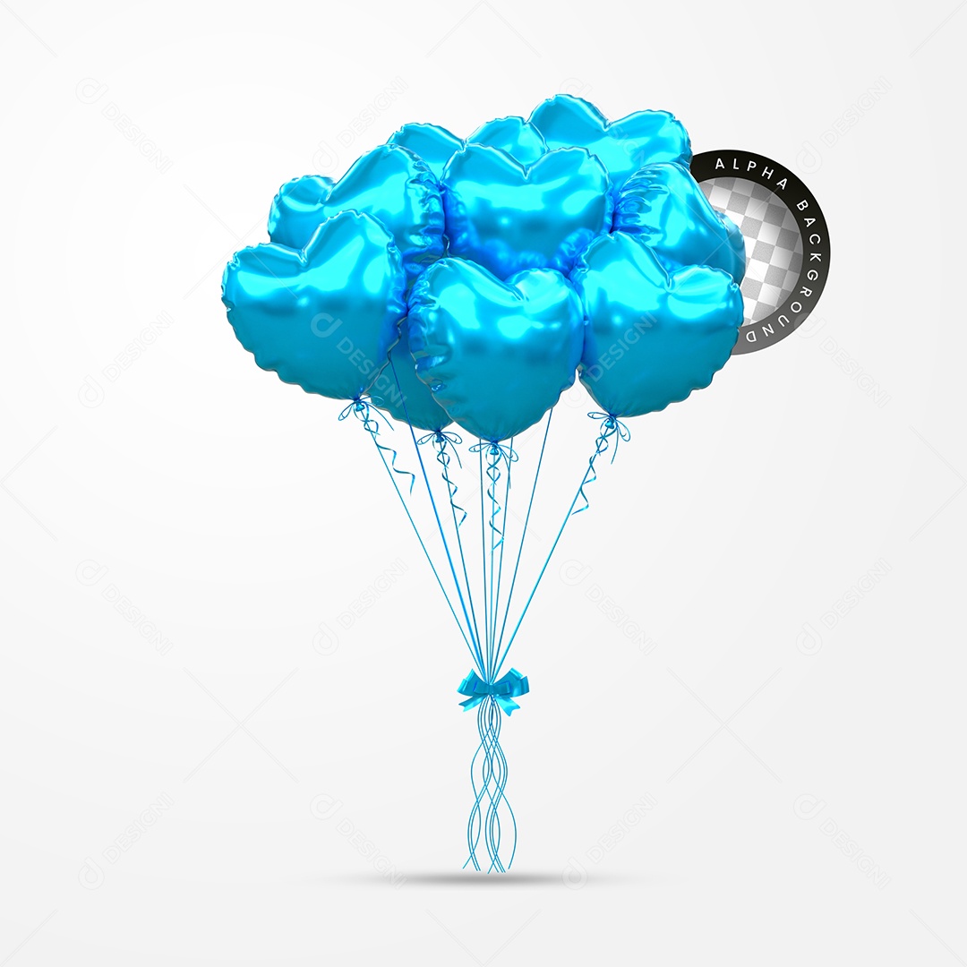Balões Azul Elemento 3D para Composição PSD