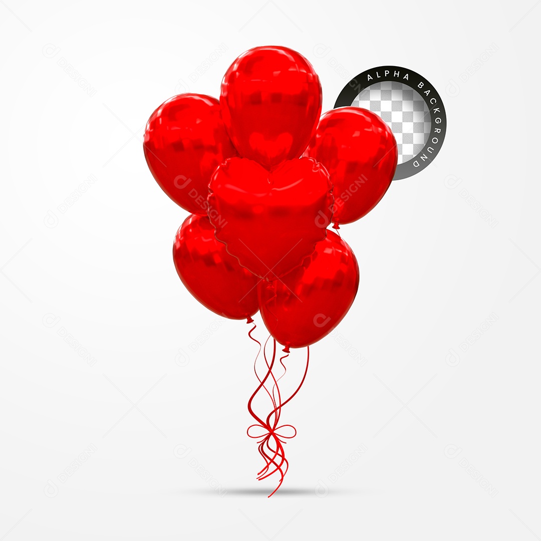 Balões Elemento 3D Vermelho para Composição PSD