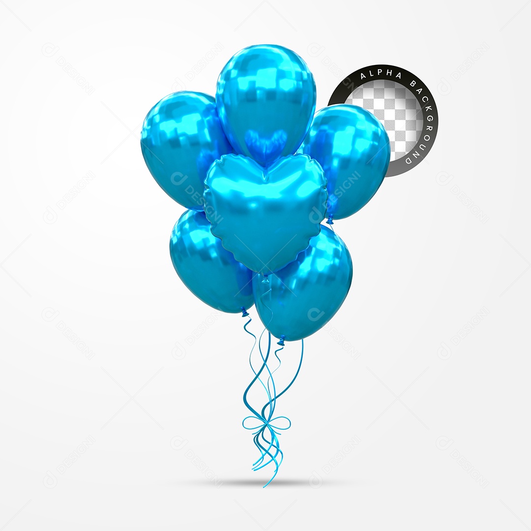 Balões Elemento 3D Azul para Composição PSD