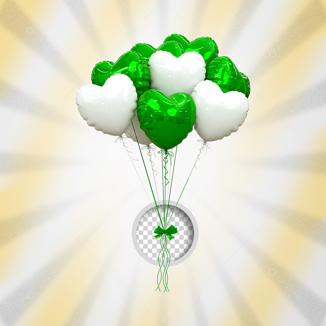 Balões Elemento 3D Branco e Verde para Composição PSD