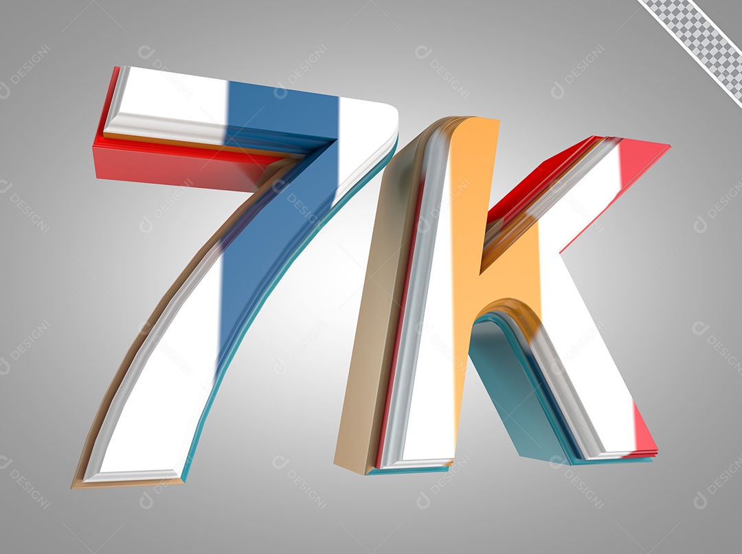 Número 3D 7K Colorido Para Composição PSD