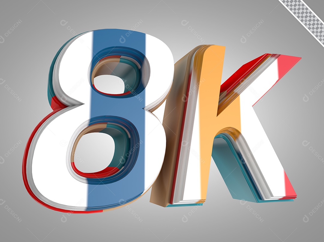 Número 3D 8K Cinco Dourado Para Composição PSD