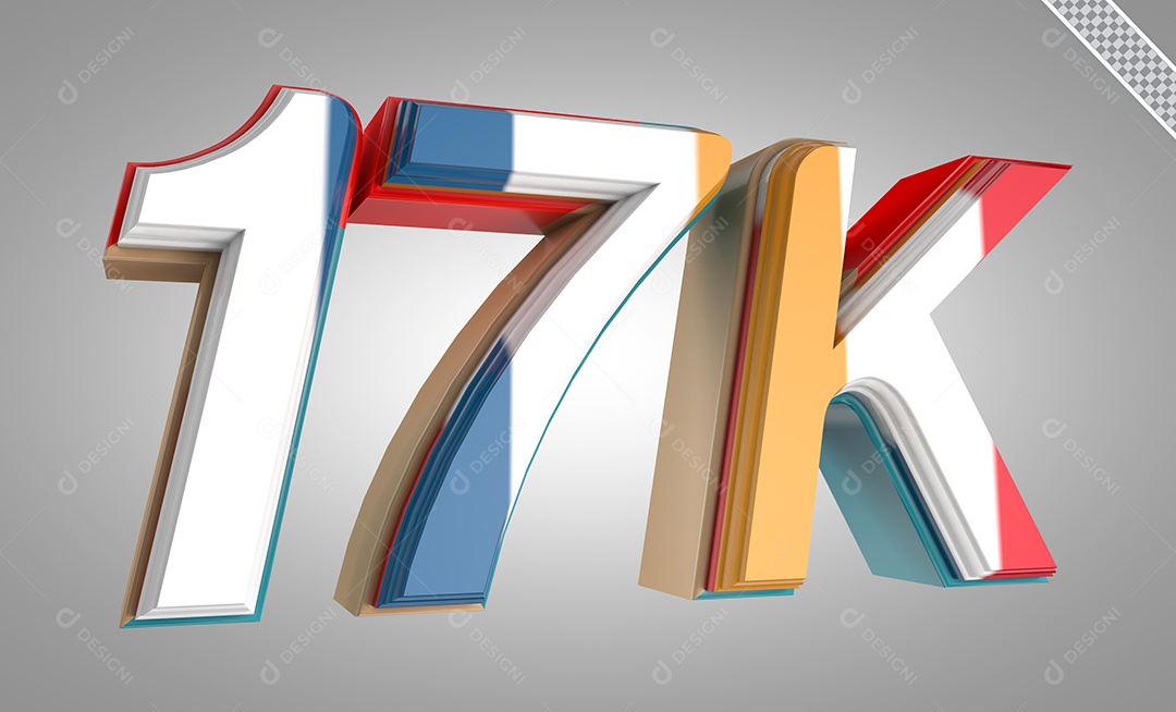 Número 3D 17K Cinco Dourado Para Composição PSD