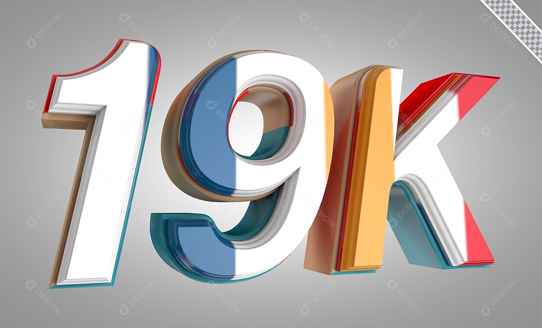 Número 3D 19K Colorido Para Composição PSD