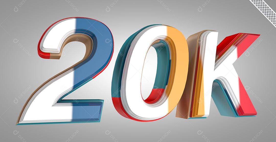 Número 3D 20K Colorido Para Composição PSD