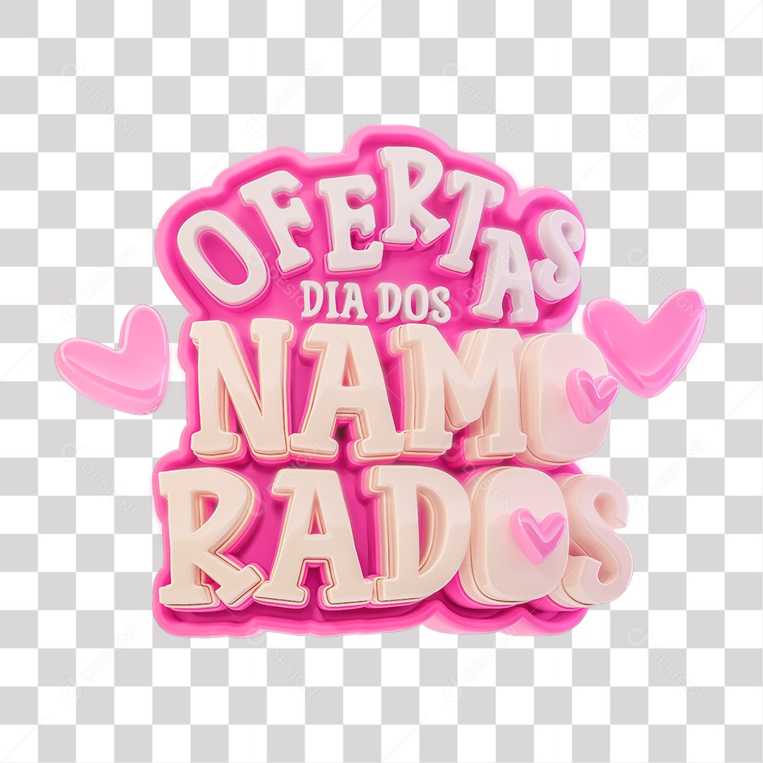 Ofertas Dia Dos Namorados Selo 3D Rosa e Branco para Composição PNG Transparente