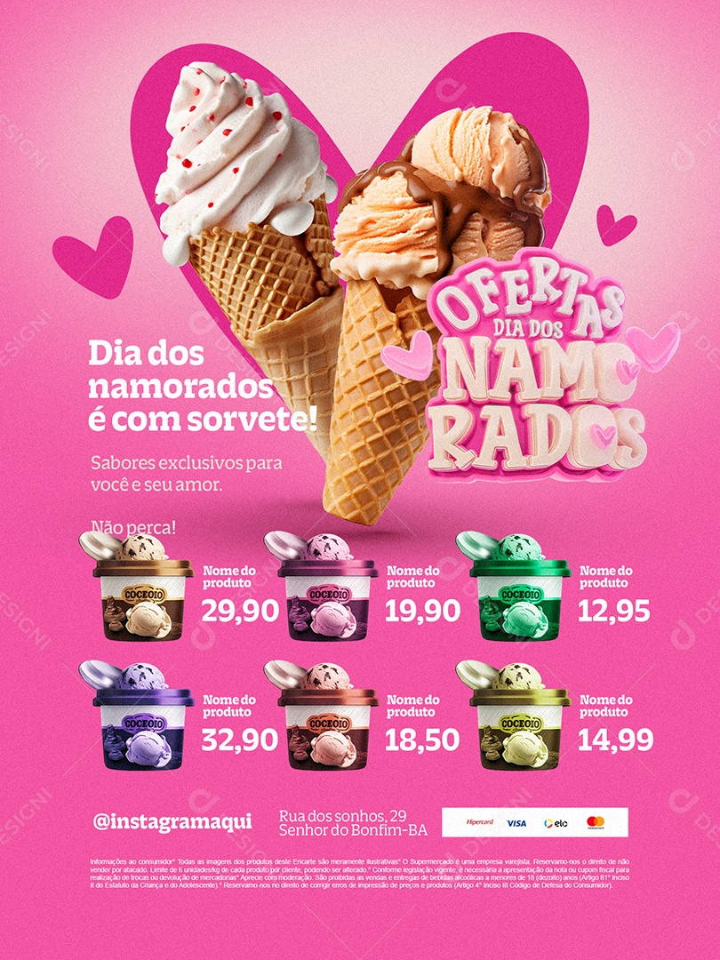 Ofertas Dia Dos Namorados Sorveteria Encarte Sorvetes de Pote Social Media PSD Editável