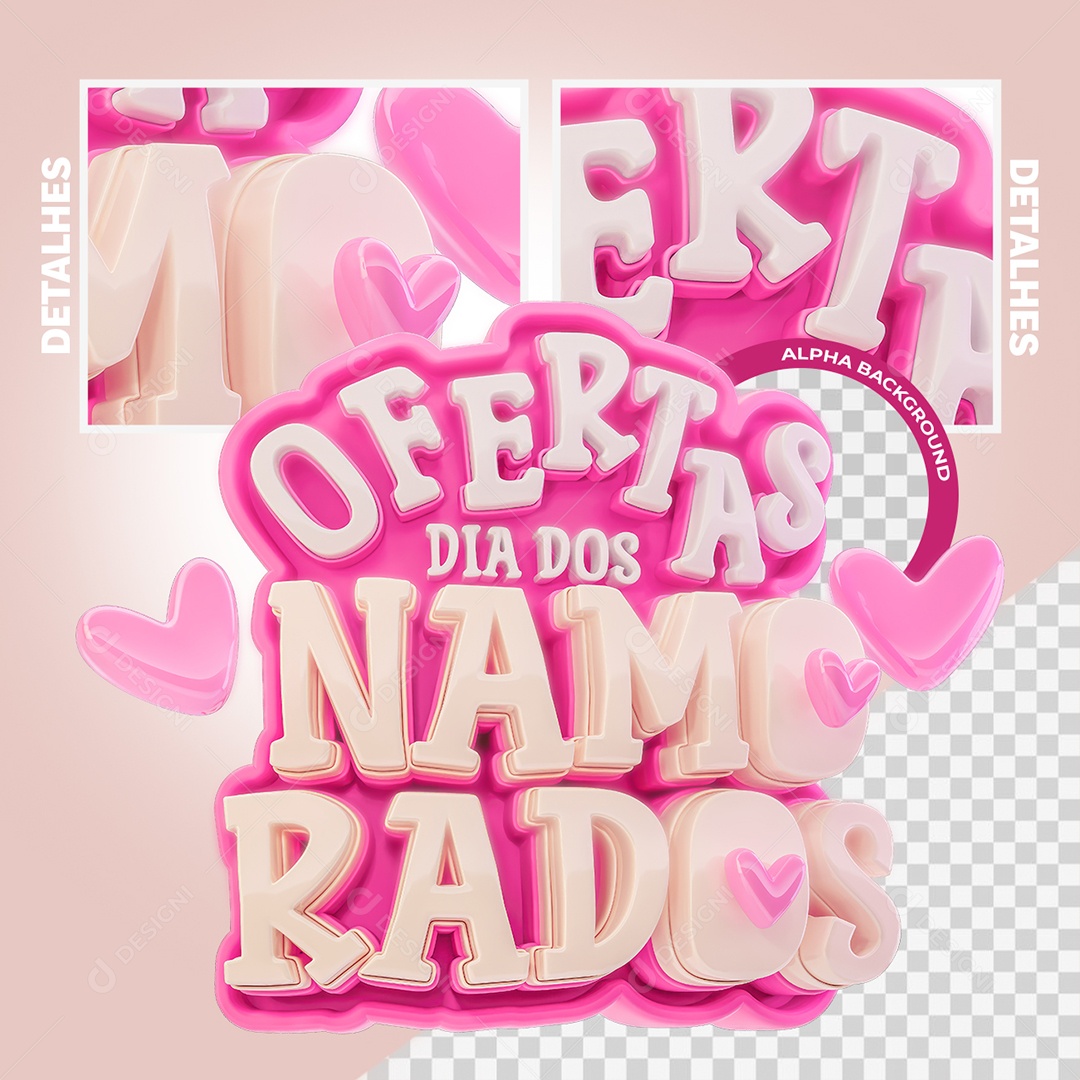 Ofertas Dia Dos Namorados Selo 3D Rosa e Branco para Composição PSD