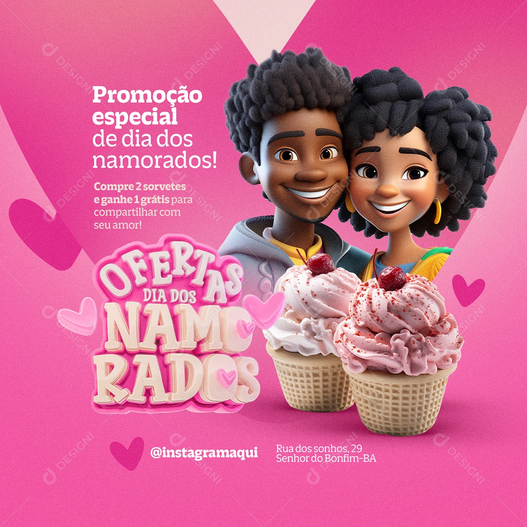 Ofertas Dia Dos Namorados Sorveteria Promoção Especial Social Media PSD Editável
