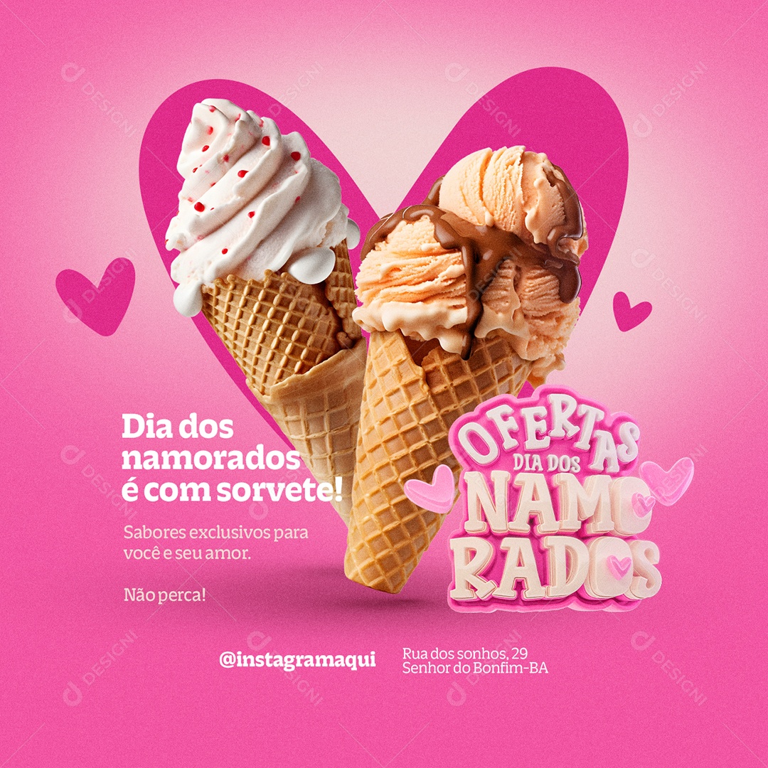 Ofertas Dia Dos Namorados Sorveteria Sabores Exclusivos Social Media PSD Editável