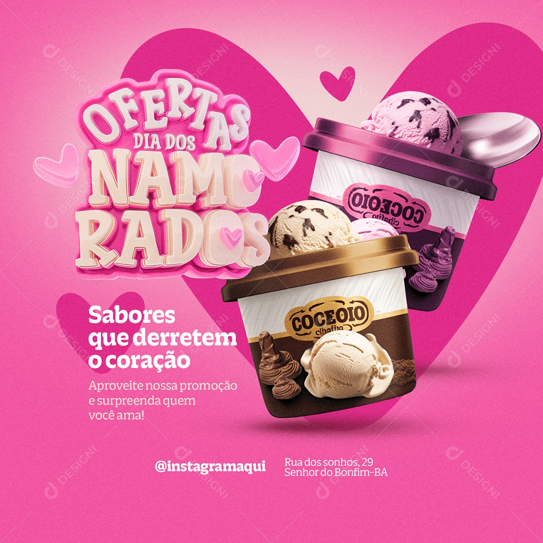 Ofertas Dia Dos Namorados Sorveteria Sabores Que Derretem o Coração Social Media PSD Editável