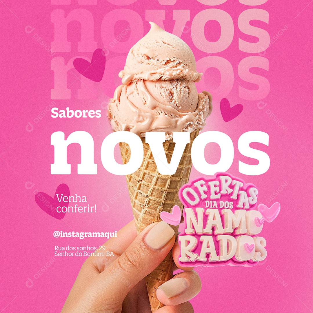 Ofertas Dia Dos Namorados Sorveteria Sabores Novos Social Media PSD Editável
