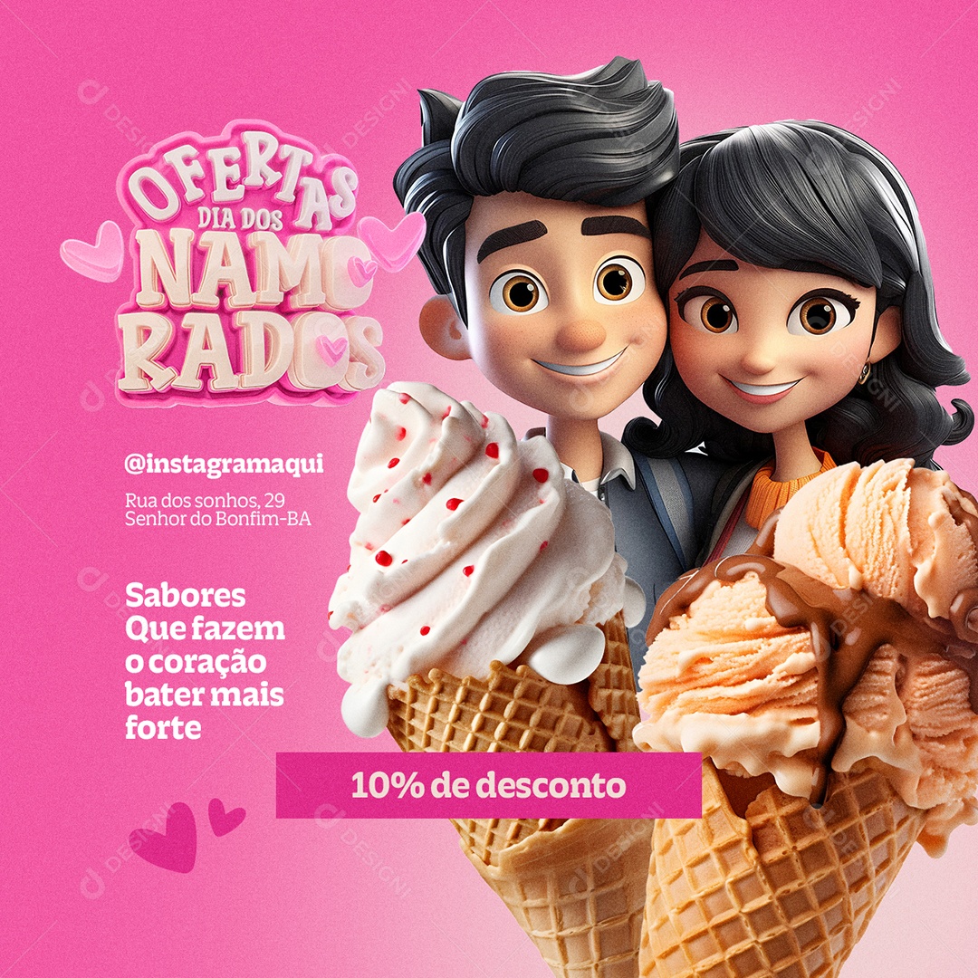 Ofertas Dia Dos Namorados Sorveteria Sabores Sorvetes Social Media PSD Editável