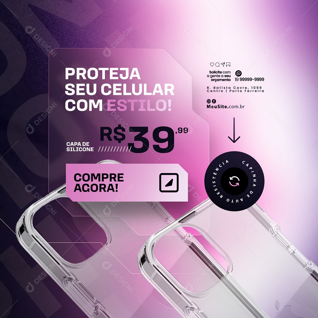 Assistência Técnica de Iphone Proteja seu Celular com Estilo Película Social Media PSD Editável