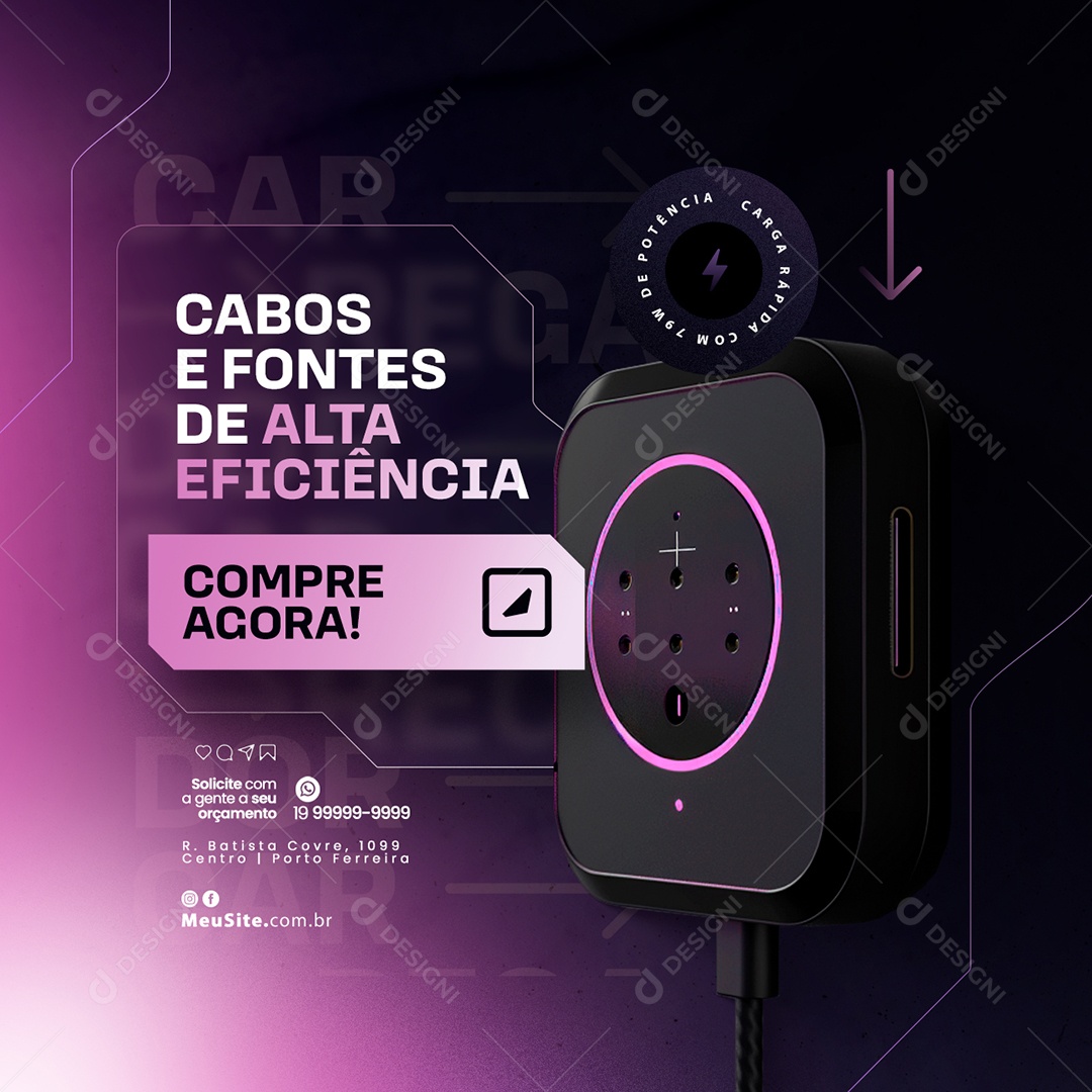 Assistência Técnica de Iphone Cabos e Fontes de Alta Eficiência Social Media PSD Editável