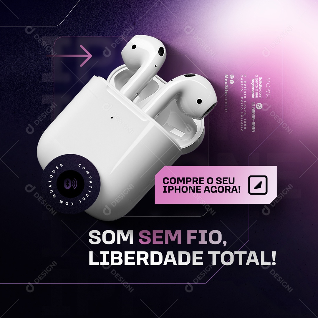 Assistência Técnica de Iphone Som Sem Fio Liberdade Total Social Media PSD Editável