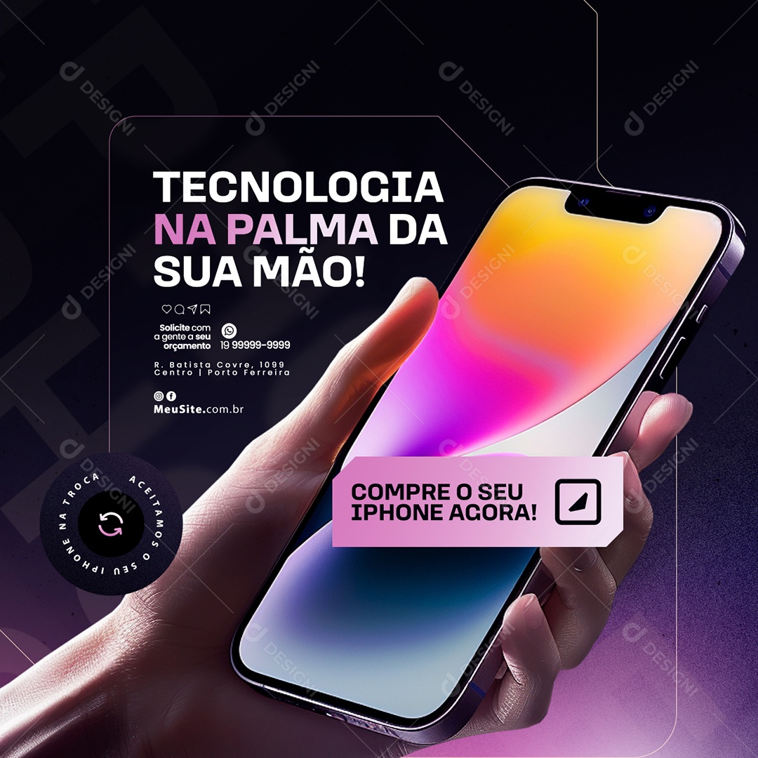 Assistência Técnica de Iphone Tecnologia na Palma da Sua Mão Social Media PSD Editável