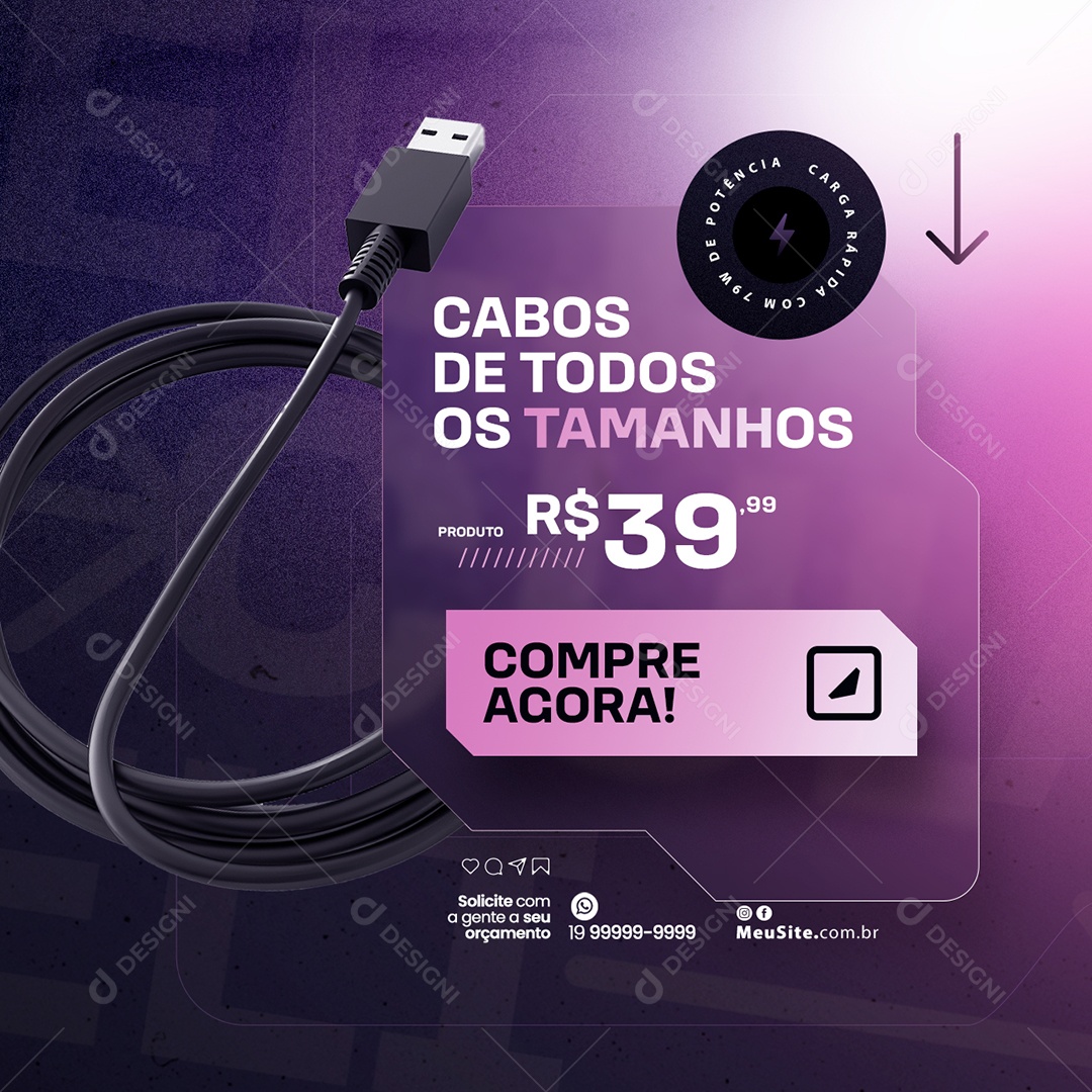 Assistência Técnica de Iphone Cabos de Todos os Tamanhos Social Media PSD Editável