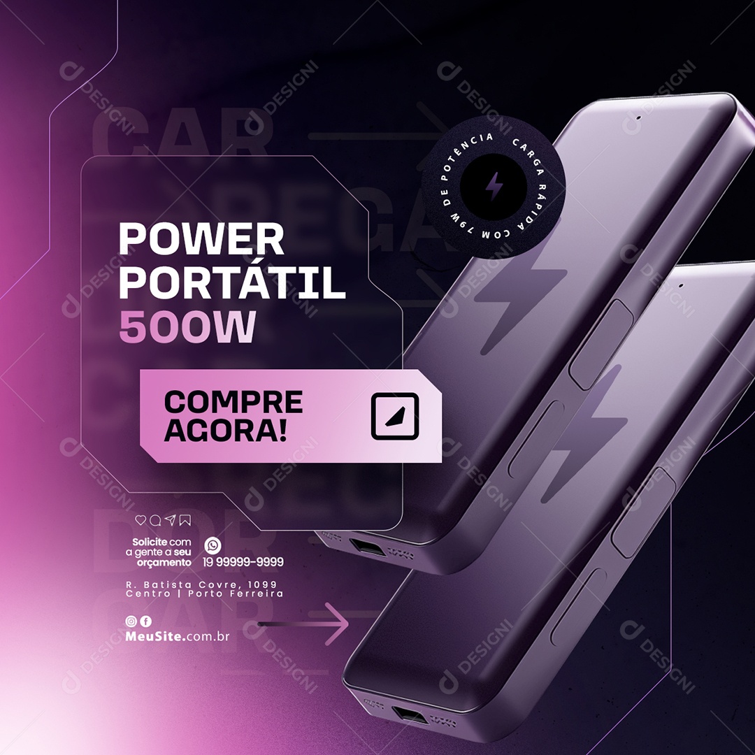 Assistência Técnica de Iphone Power Portátil Compre Agora Social Media PSD Editável