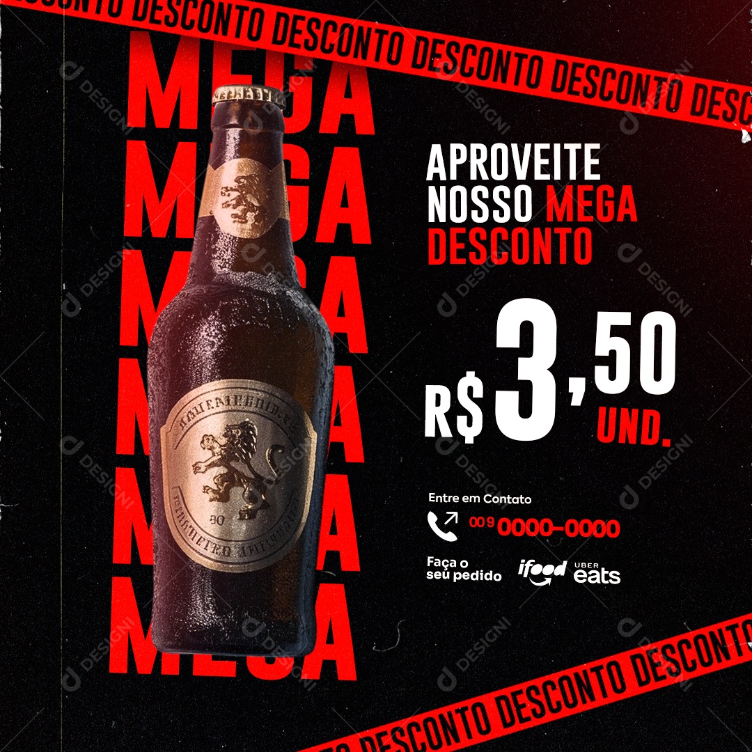 Distribuidora de Bebidas Aproveite Nosso Mega Desconto Social Media PSD Editável