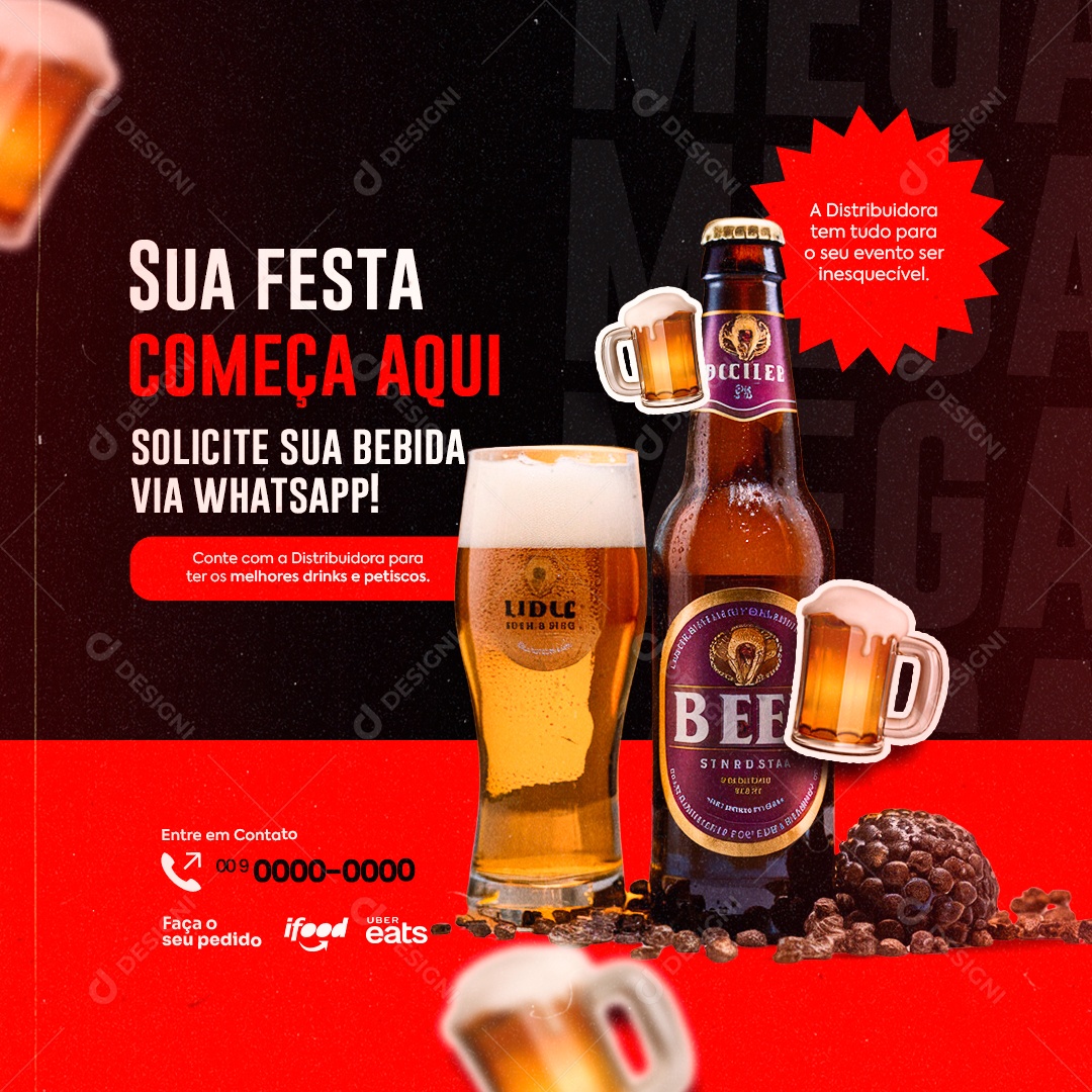 Distribuidora de Bebidas Sua Festa Começa Aqui Social Media PSD Editável