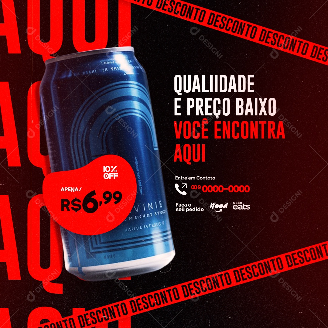 Distribuidora de Bebidas Qualidade e Preço Baixo 10% Off Social Media PSD Editável