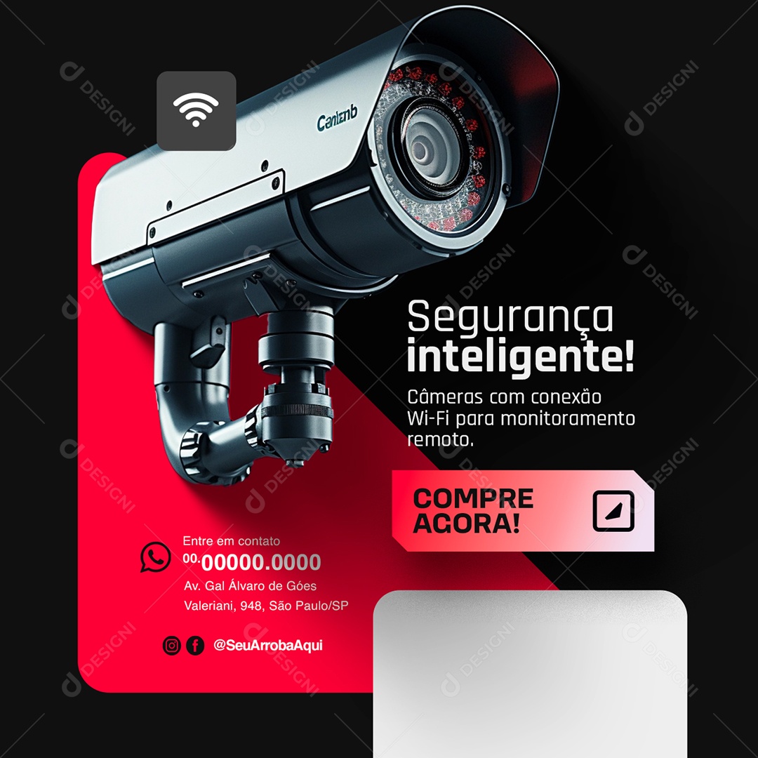 Câmera de Segurança Compre Agora Segurança Inteligente Social Media PSD Editável