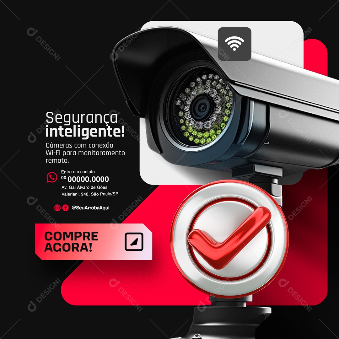 Câmera de Segurança Compre Agora Câmera com Conexão Wifi Social Media PSD Editável