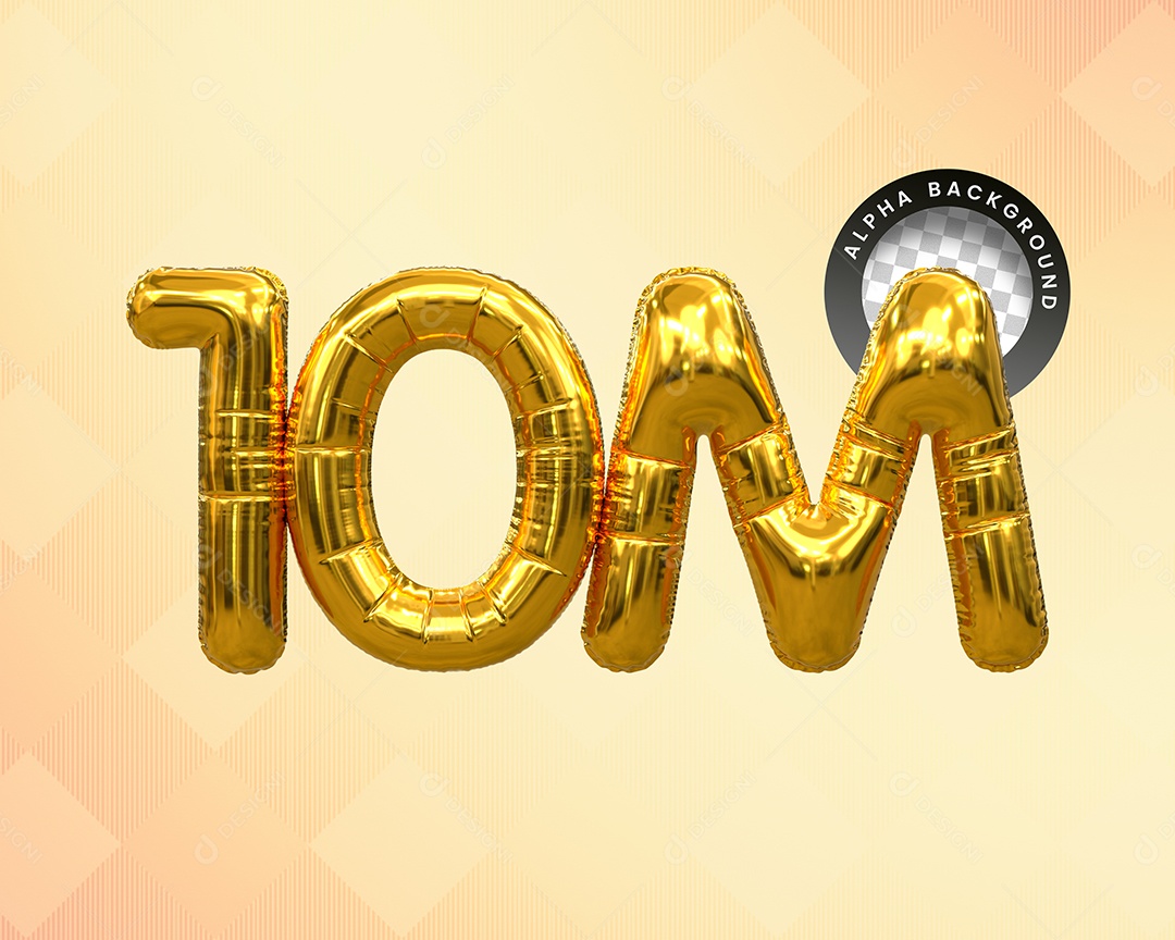 Seguidores 10M Elemento 3D Dourado para Composição PSD