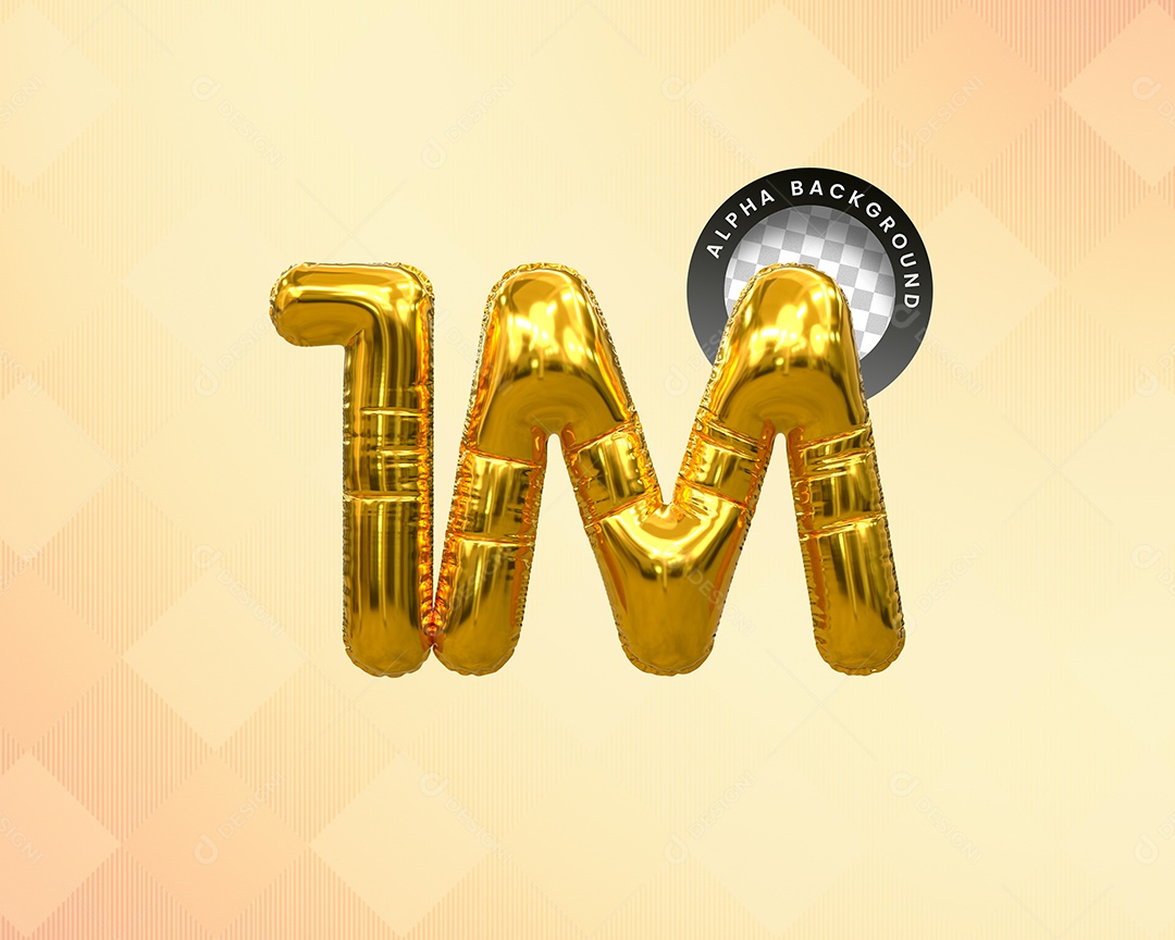Seguidores 1M Elemento 3D Dourado para Composição PSD