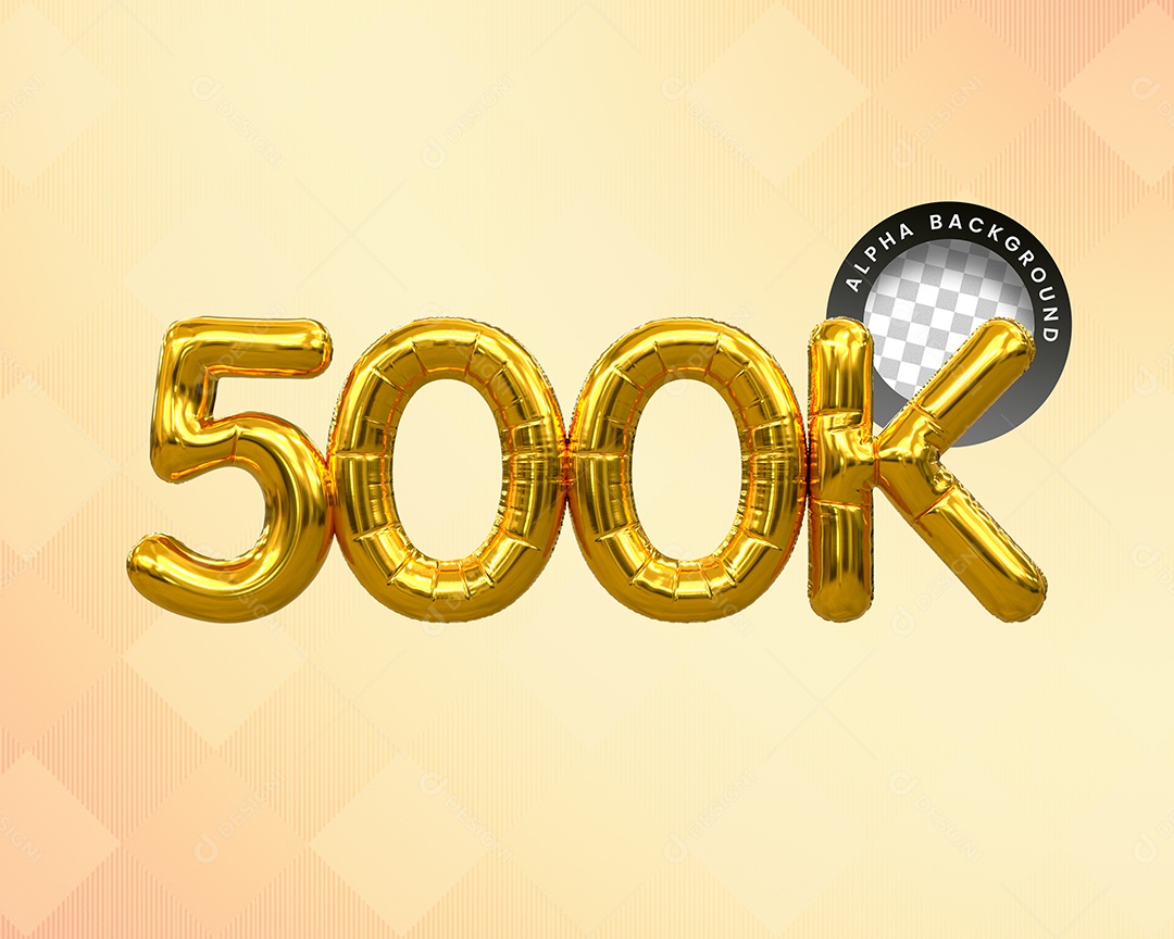 Seguidores 500K Elemento 3D Dourado para Composição PSD