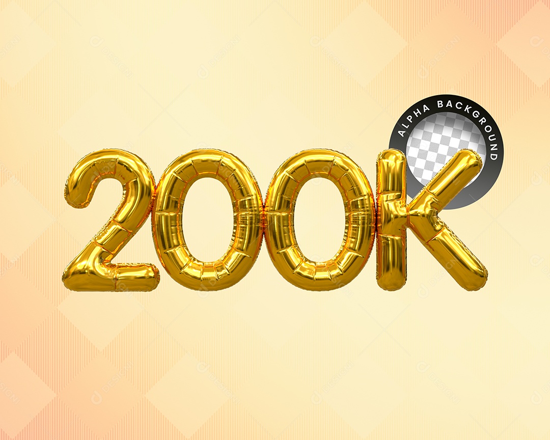 Seguidores 200K Elemento 3D Dourado para Composição PSD