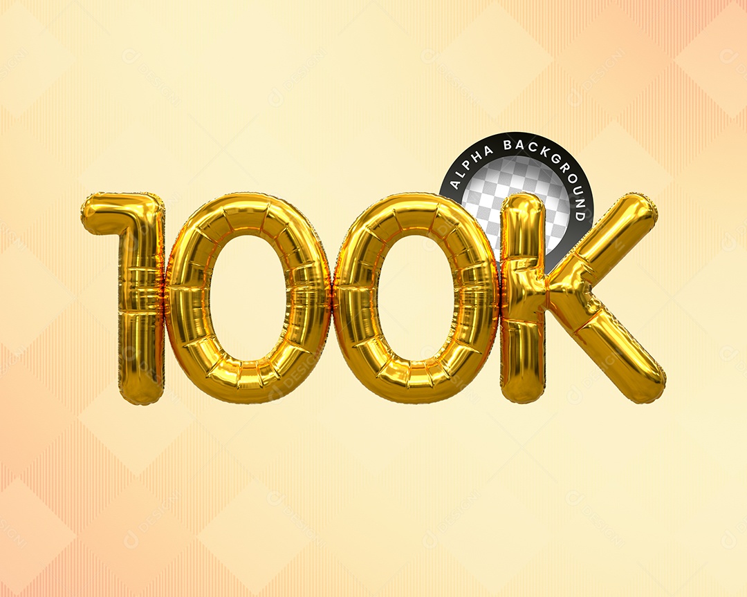 Seguidores 100K Elemento 3D Dourado para Composição PSD