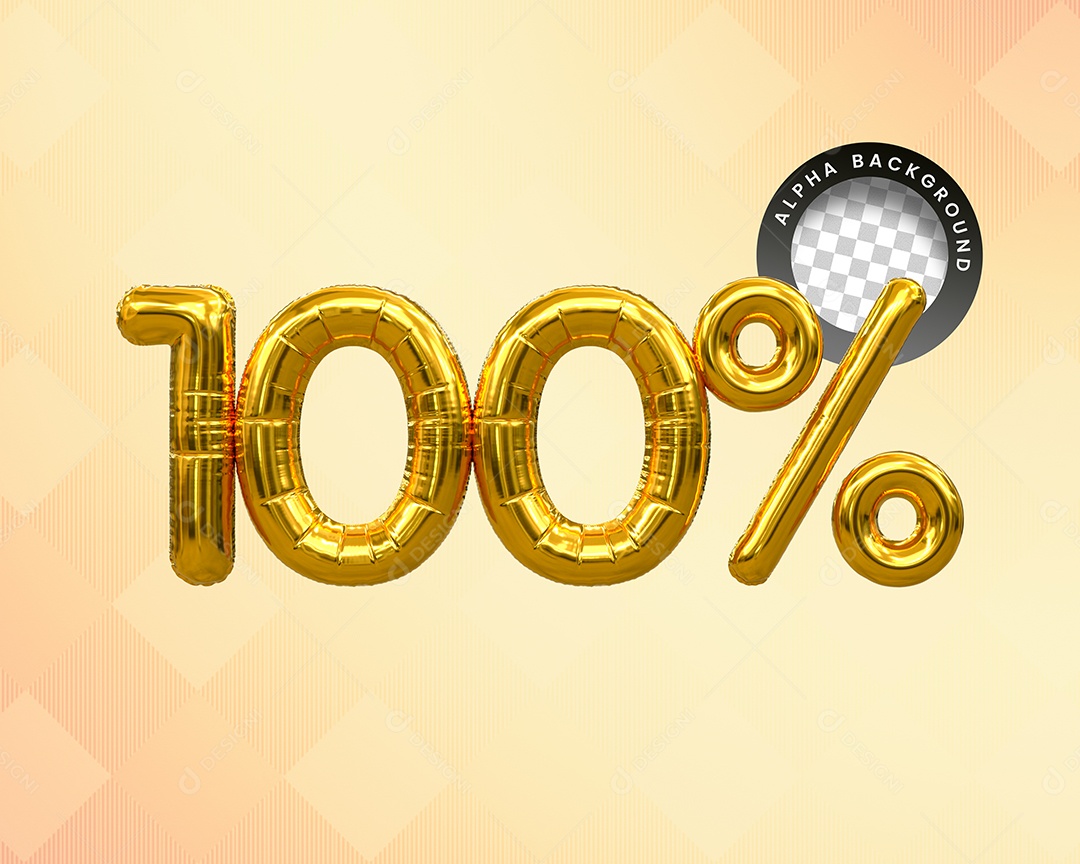 Balão 100% Desconto Elemento 3D Dourado para Composição PSD