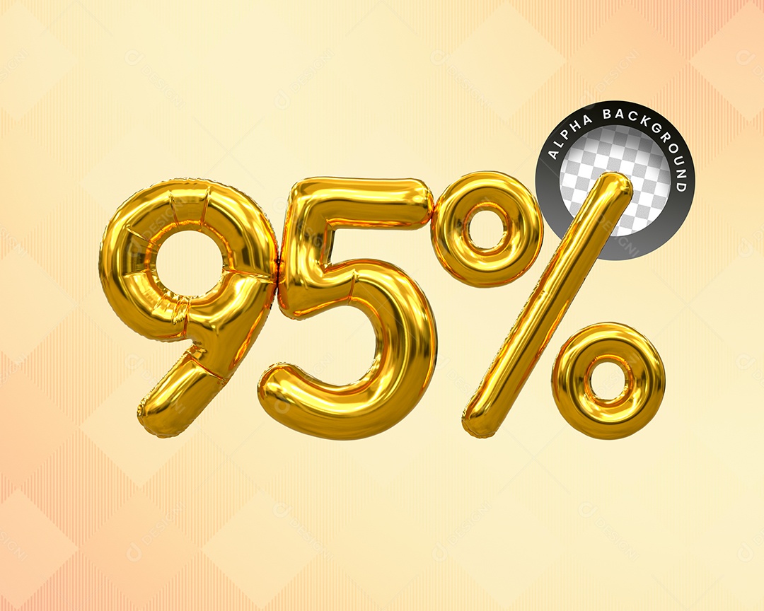 Balão 95% Desconto Elemento 3D Dourado para Composição PSD
