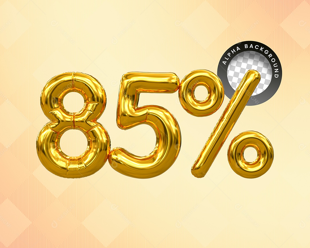 Balão 85% Desconto Elemento 3D Dourado para Composição PSD