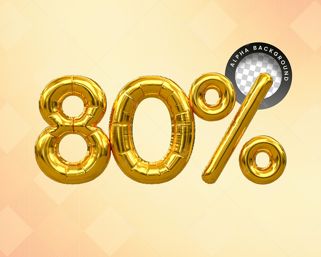 Balão 80% Desconto Elemento 3D Dourado para Composição PSD