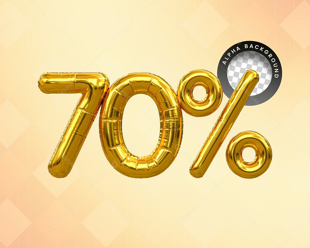 Balão 70% Desconto Elemento 3D Dourado para Composição PSD
