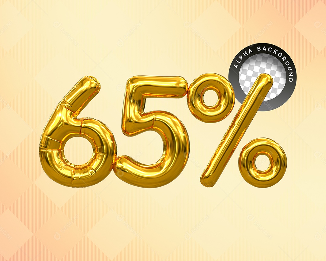 Balão 65% Desconto Elemento 3D Dourado para Composição PSD