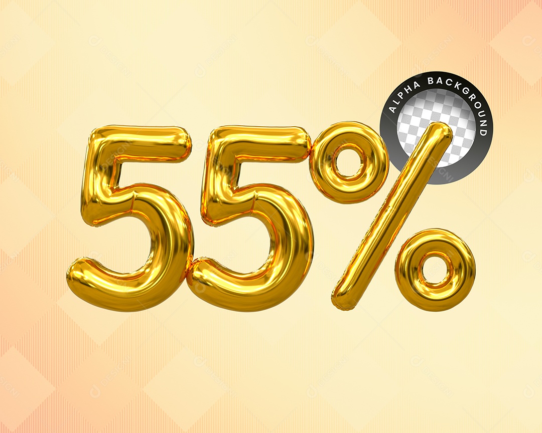 Balão 55% Desconto Elemento 3D Dourado para Composição PSD