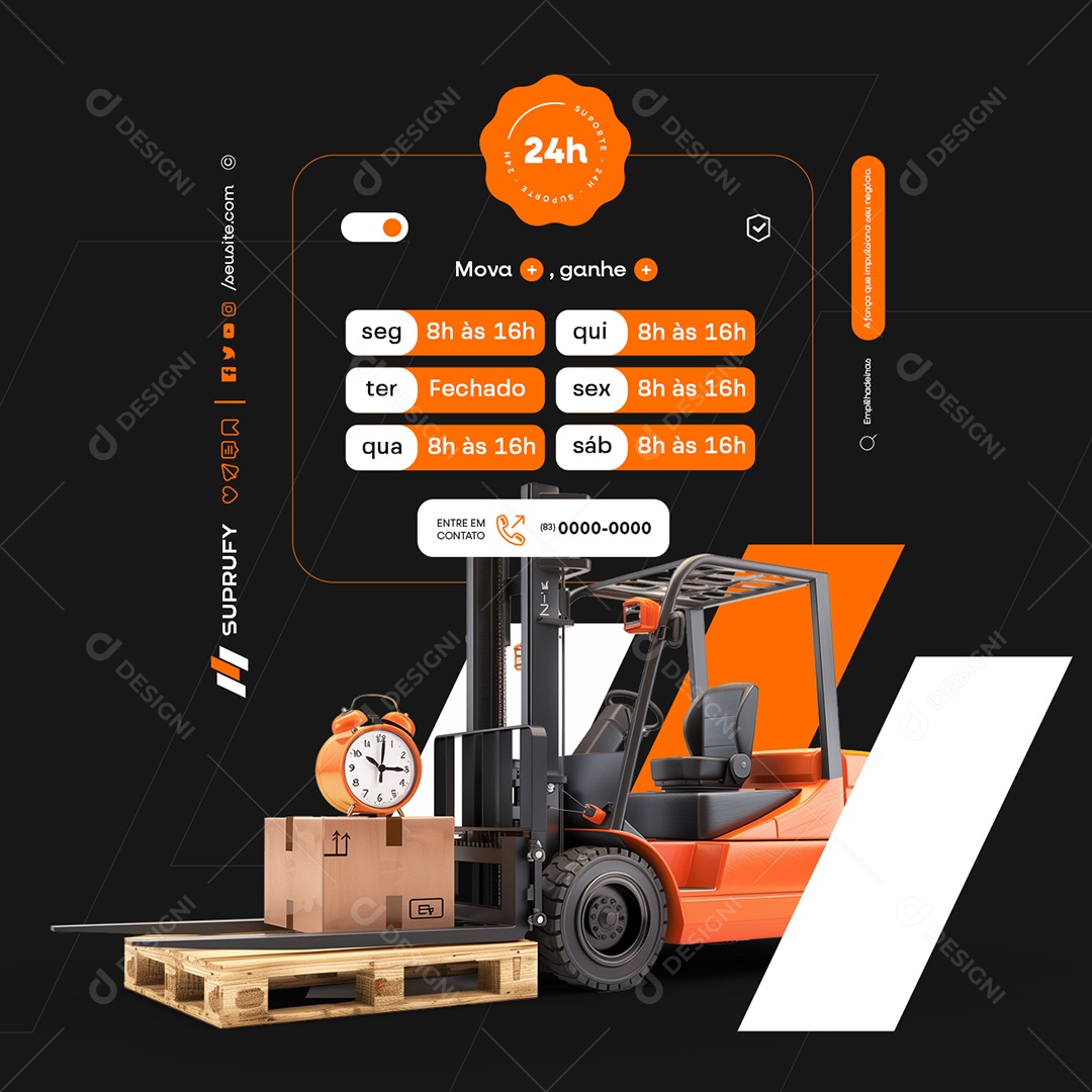 Empilhadeiras Suporte 24h Mova Ganhe Social Media PSD Editável