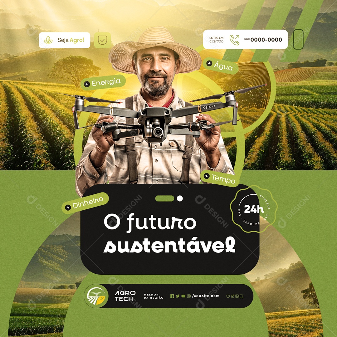 Agro Tech Drones O Futuro Sustentável Social Media PSD Editável